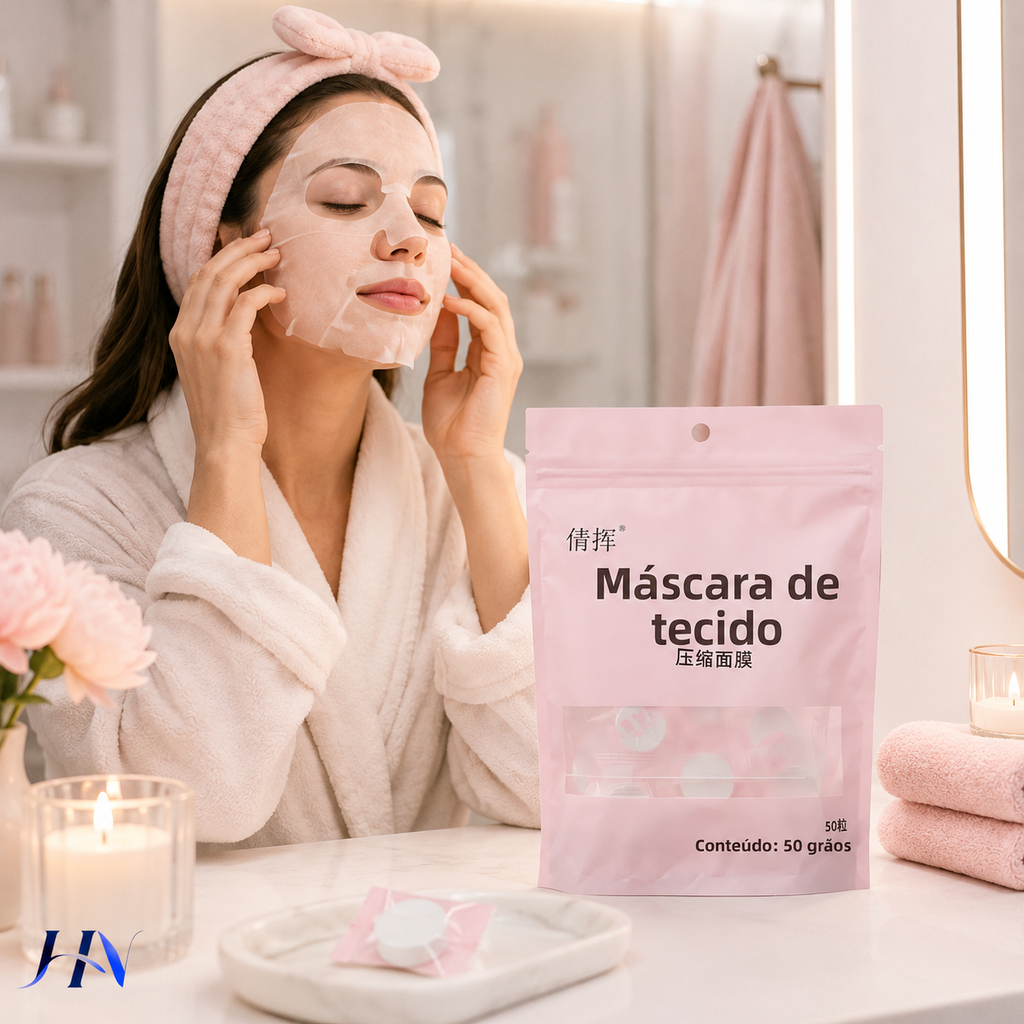 Máscaras Faciais Comprimidas de Algodão para Skincare DIY – Kit 20/50/100 Unidades