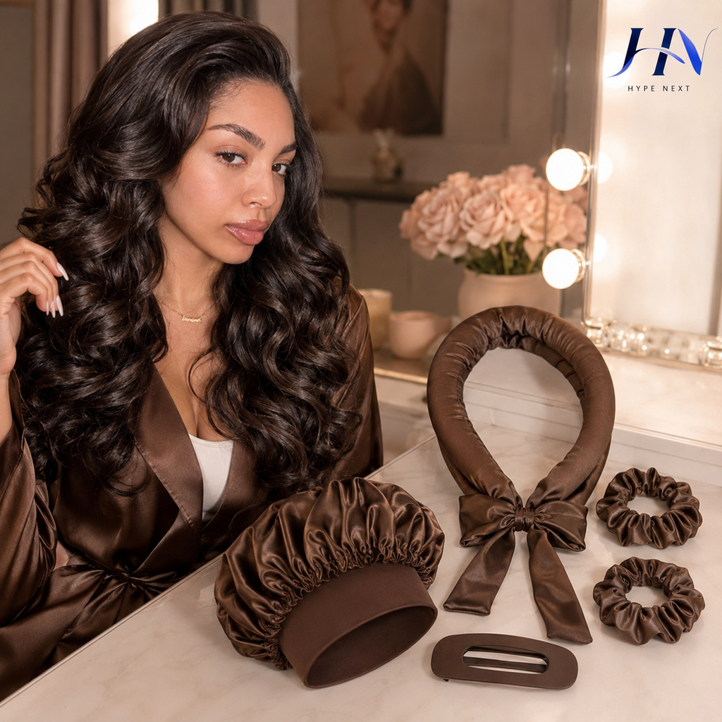 Faixa Modeladora de Cachos Sem Calor com Presilha e Elásticos – Kit para Dormir