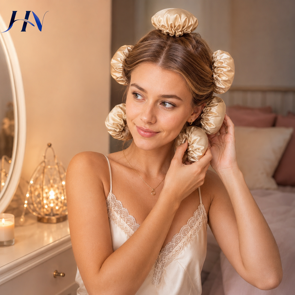 Kit Modelador de Coque e Cachos Sem Calor com Touca – Ondas Naturais Durante a Noite