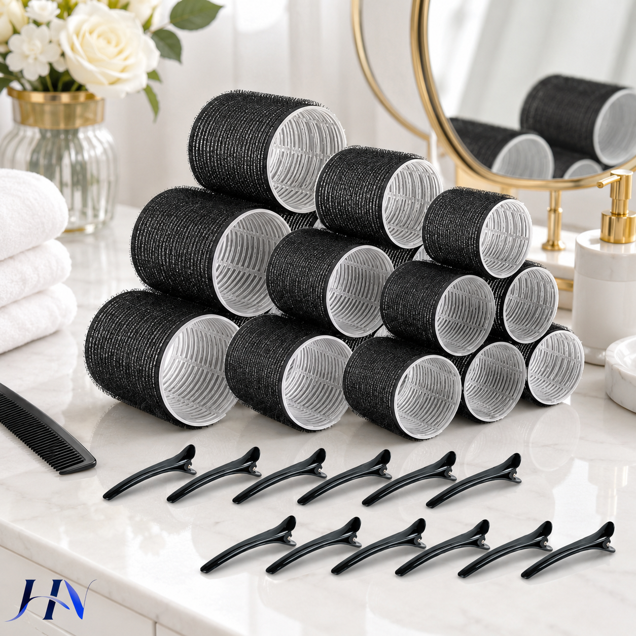 Kit 30 Peças Bobes Autogrip Sem Calor com Presilhas para Modelar o Cabelo