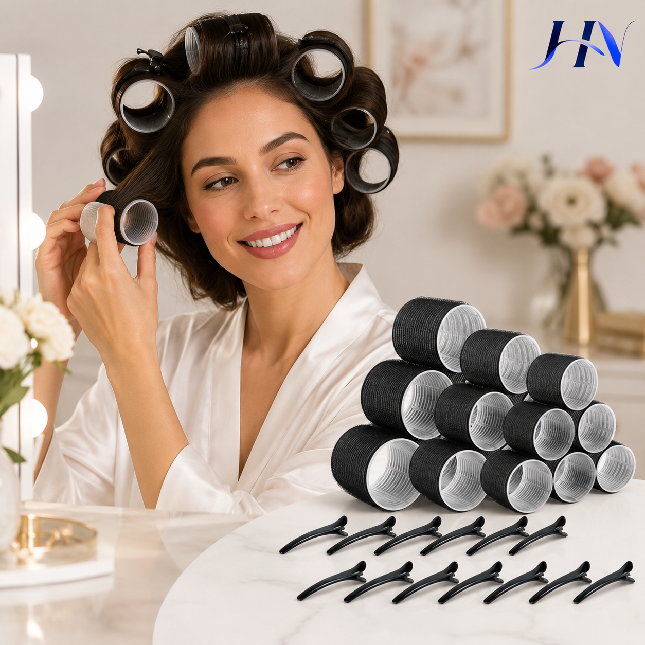 Kit 30 Peças Bobes Autogrip Sem Calor com Presilhas para Modelar o Cabelo