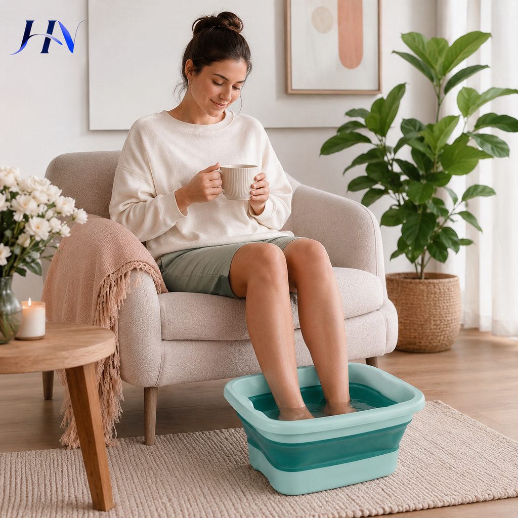 Bacia Dobrável para Escalda-Pés e Massagem Relaxante Portátil