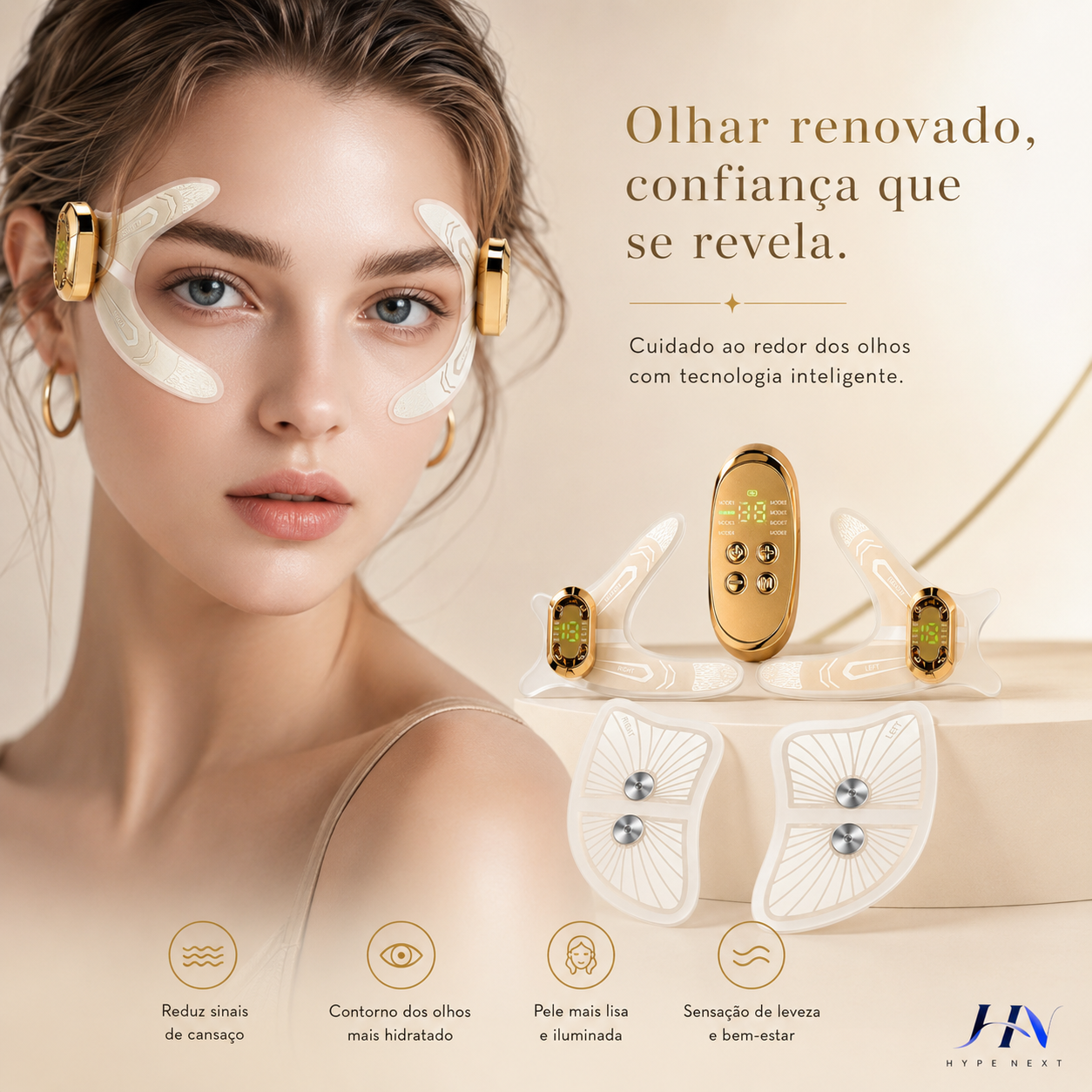 Massageador Facial V-Line com EMS para Rosto, Pescoço e Área dos Olhos