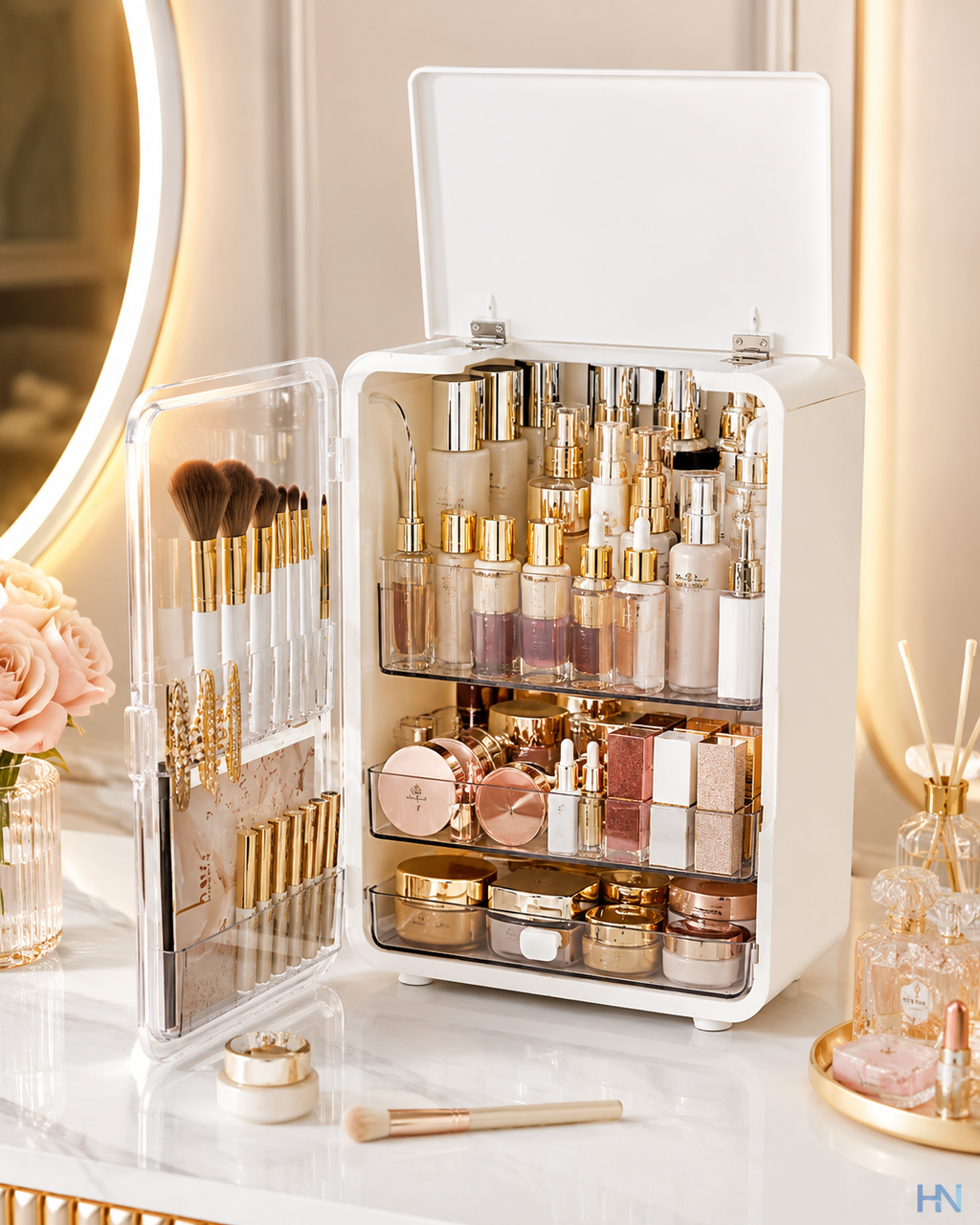 Organizador Premium de Maquiagens Luxury Vanity – Caixa Porta-Cosméticos com Grande Capacidade
