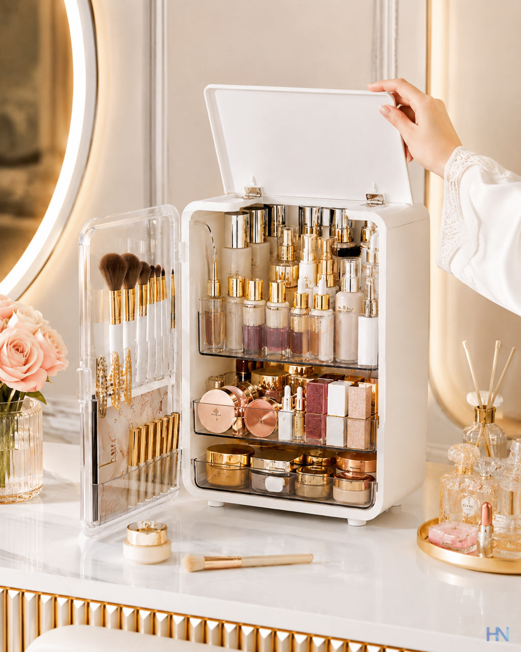 Organizador Premium de Maquiagens Luxury Vanity – Caixa Porta-Cosméticos com Grande Capacidade