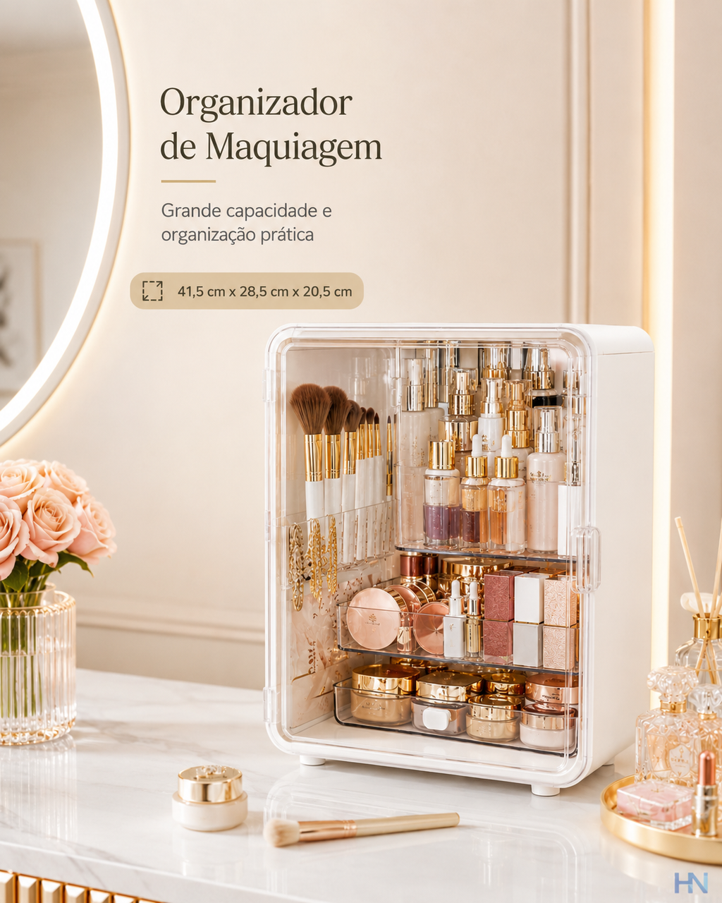 Organizador Premium de Maquiagens Luxury Vanity – Caixa Porta-Cosméticos com Grande Capacidade