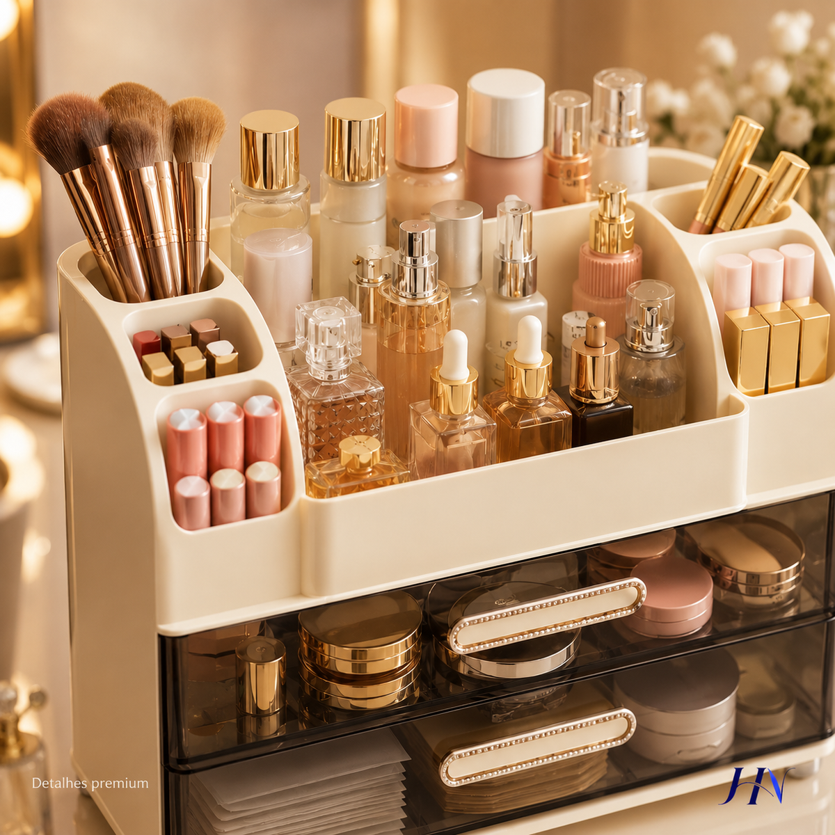 Organizador Premium de Penteadeira BeautyBox – Caixa de Maquiagens e Skincare de Luxo