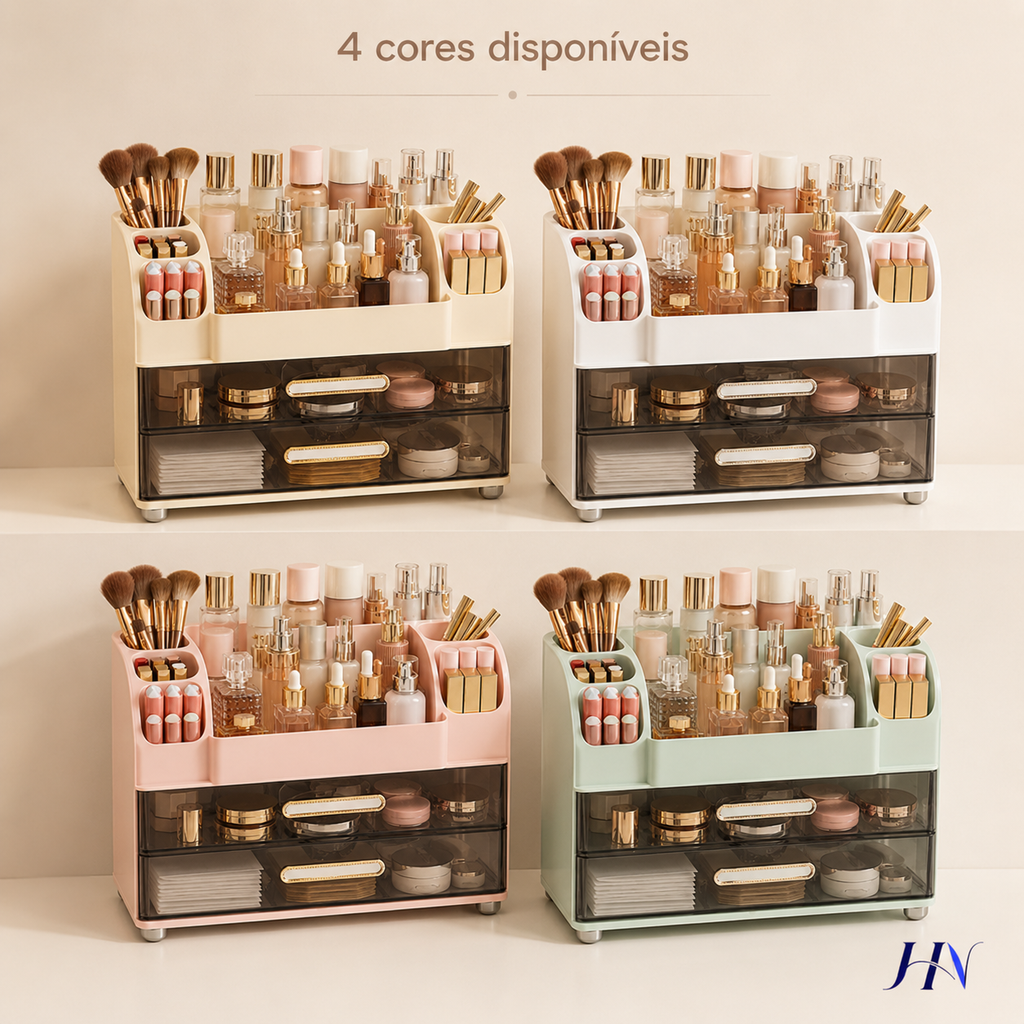 Organizador Premium de Penteadeira BeautyBox – Caixa de Maquiagens e Skincare de Luxo