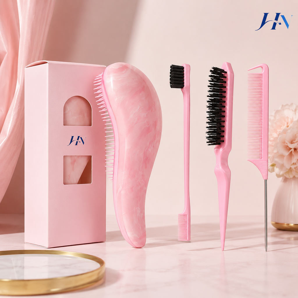 Kit Profissional Slick Hair 4 Peças – Escovas e Pentes para Acabamento Perfeito