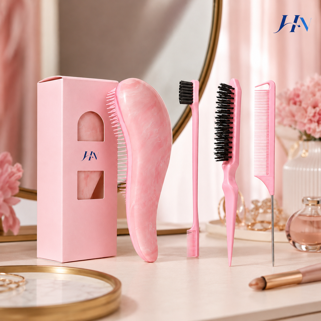 Kit Profissional Slick Hair 4 Peças – Escovas e Pentes para Acabamento Perfeito