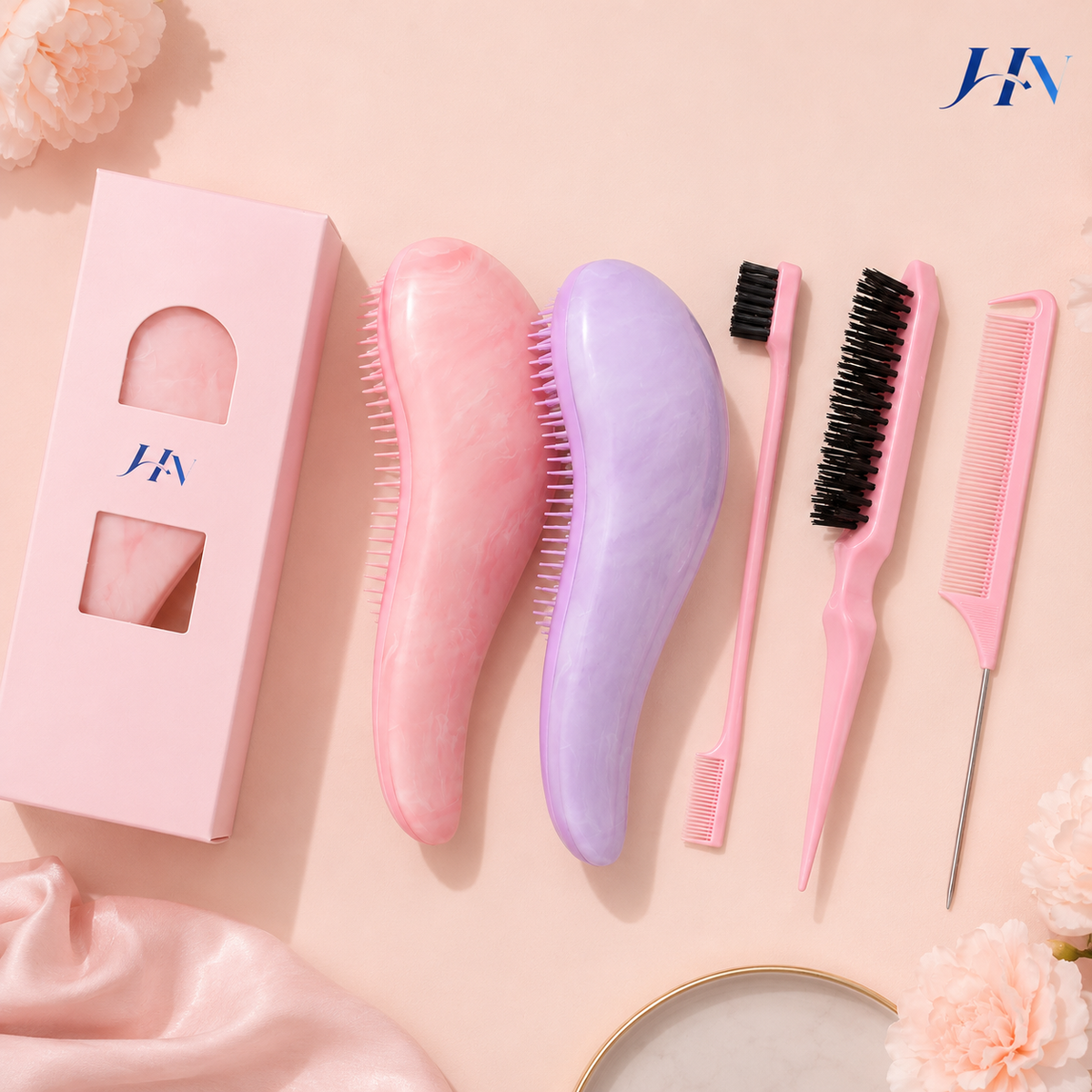 Kit Profissional Slick Hair 4 Peças – Escovas e Pentes para Acabamento Perfeito