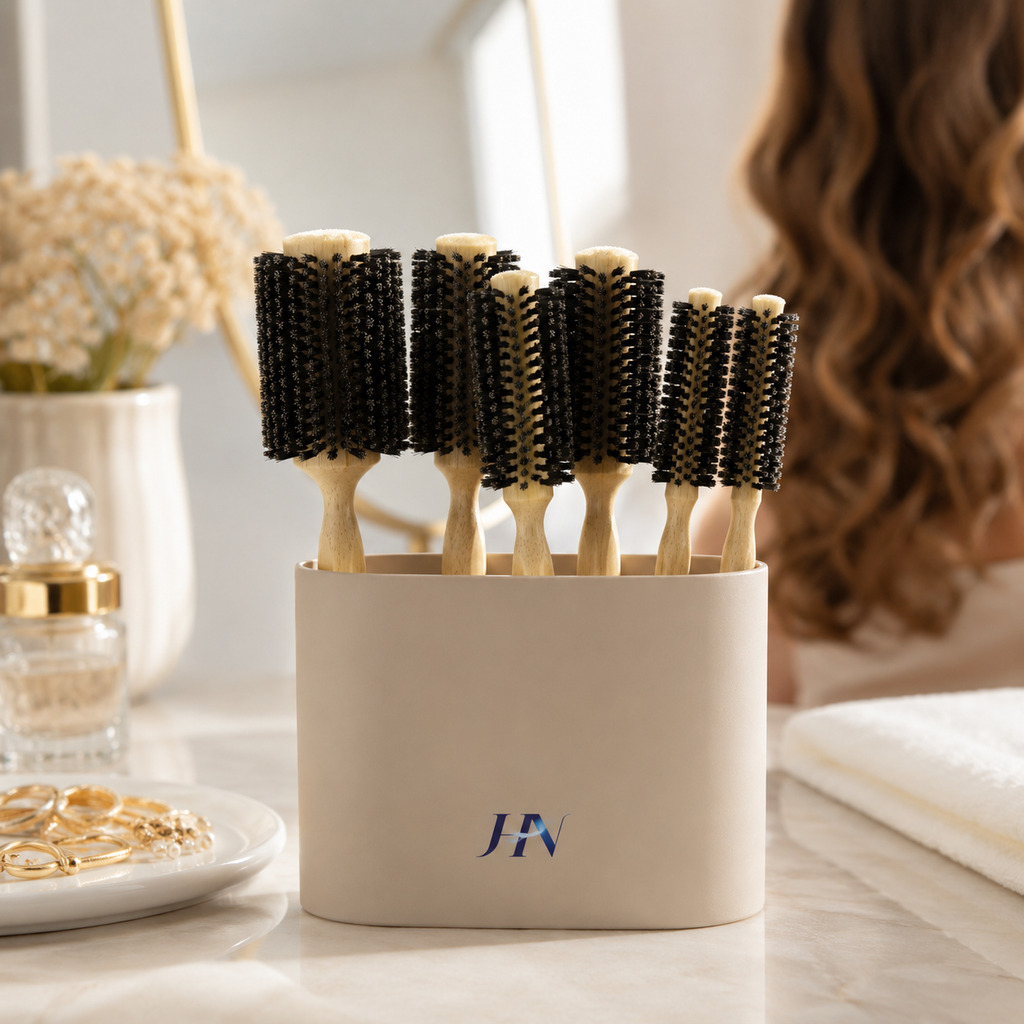 Escova Redonda Profissional Boar Brush com Cabo de Madeira – Finalização de Salão