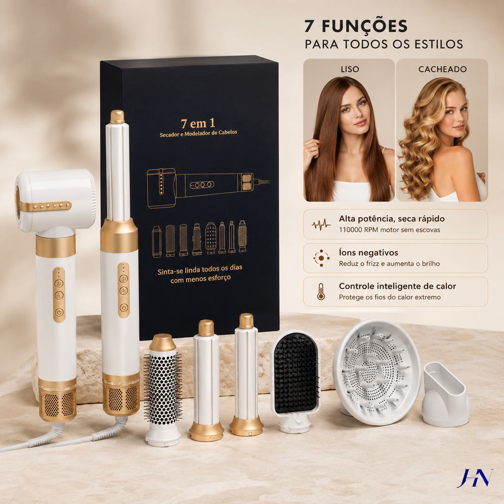 Modelador de Cabelo Profissional 7 em 1 Ionic Pro – Secador, Escova e Finalizador Multifuncional