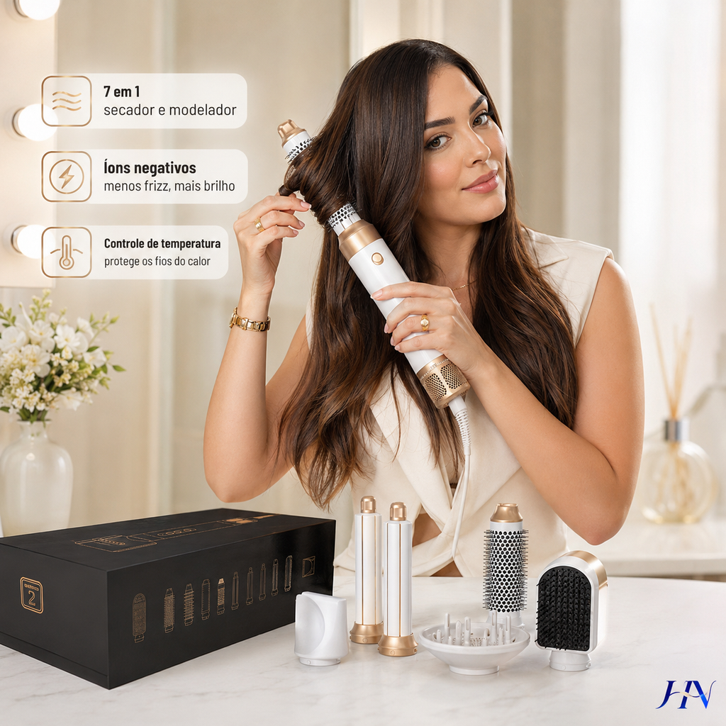 Modelador de Cabelo Profissional 7 em 1 Ionic Pro – Secador, Escova e Finalizador Multifuncional