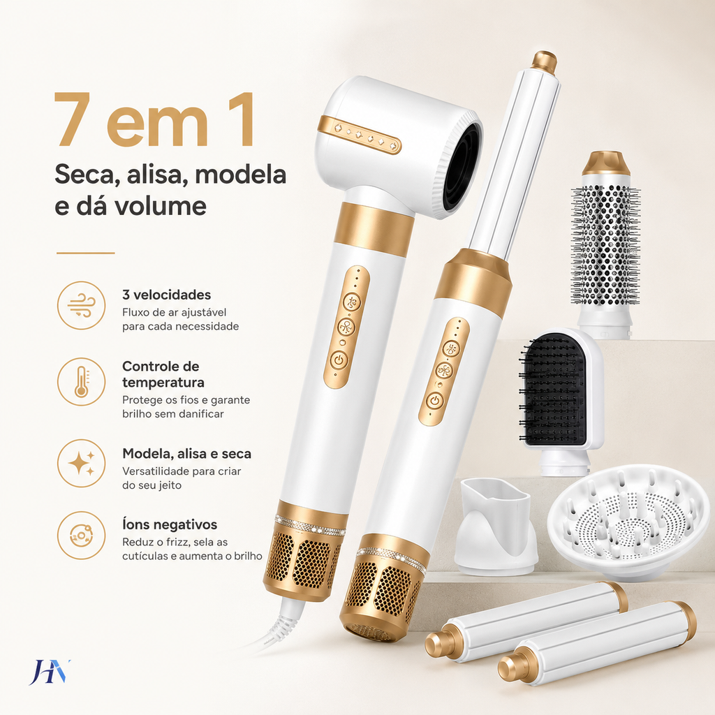Modelador de Cabelo Profissional 7 em 1 Ionic Pro – Secador, Escova e Finalizador Multifuncional