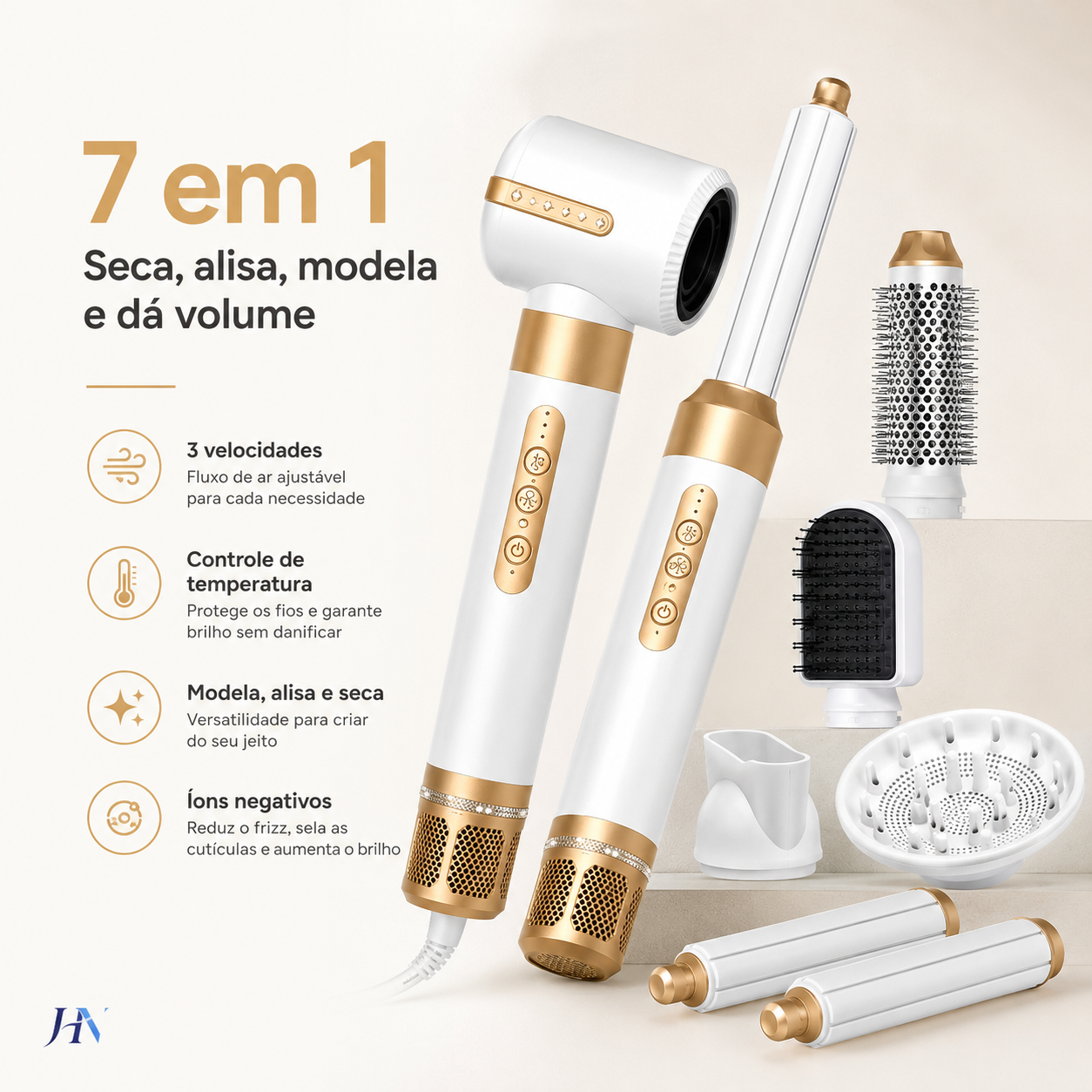 Modelador de Cabelo Profissional 7 em 1 Ionic Pro – Secador, Escova e Finalizador Multifuncional