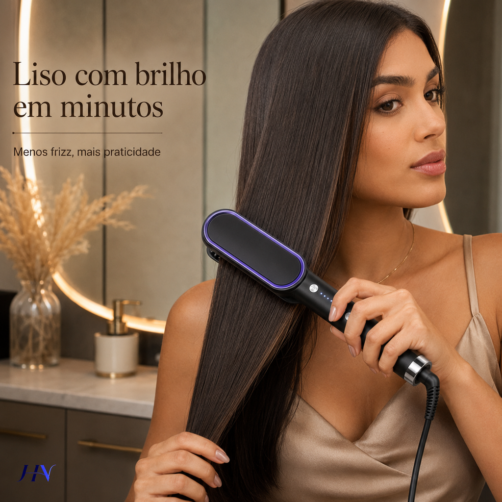 Escova Alisadora Térmica Profissional ThermoSmooth Pro – Cerâmica Turmalina com 5 Temperaturas