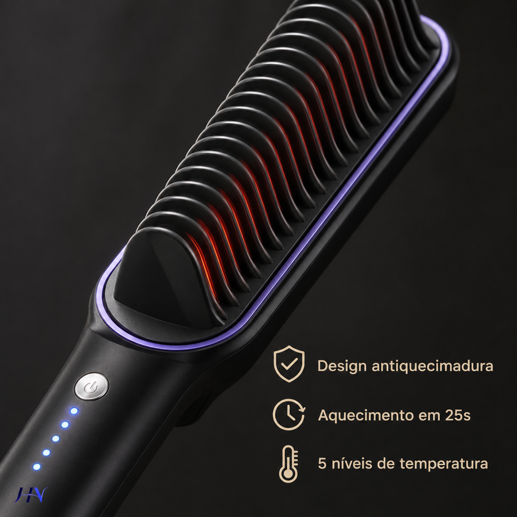 Escova Alisadora Térmica Profissional ThermoSmooth Pro – Cerâmica Turmalina com 5 Temperaturas