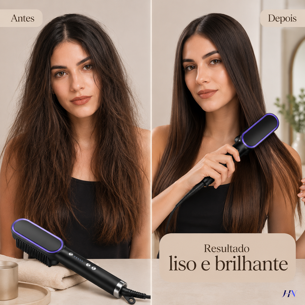 Escova Alisadora Térmica Profissional ThermoSmooth Pro – Cerâmica Turmalina com 5 Temperaturas