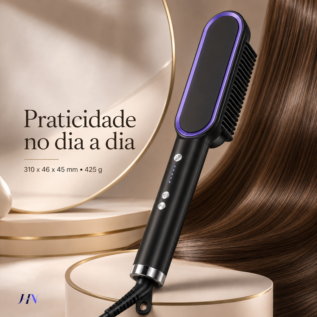 Escova Alisadora Térmica Profissional ThermoSmooth Pro – Cerâmica Turmalina com 5 Temperaturas