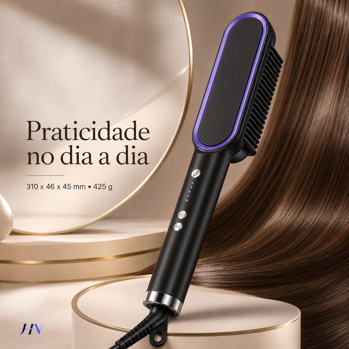 Escova Alisadora Térmica Profissional ThermoSmooth Pro – Cerâmica Turmalina com 5 Temperaturas