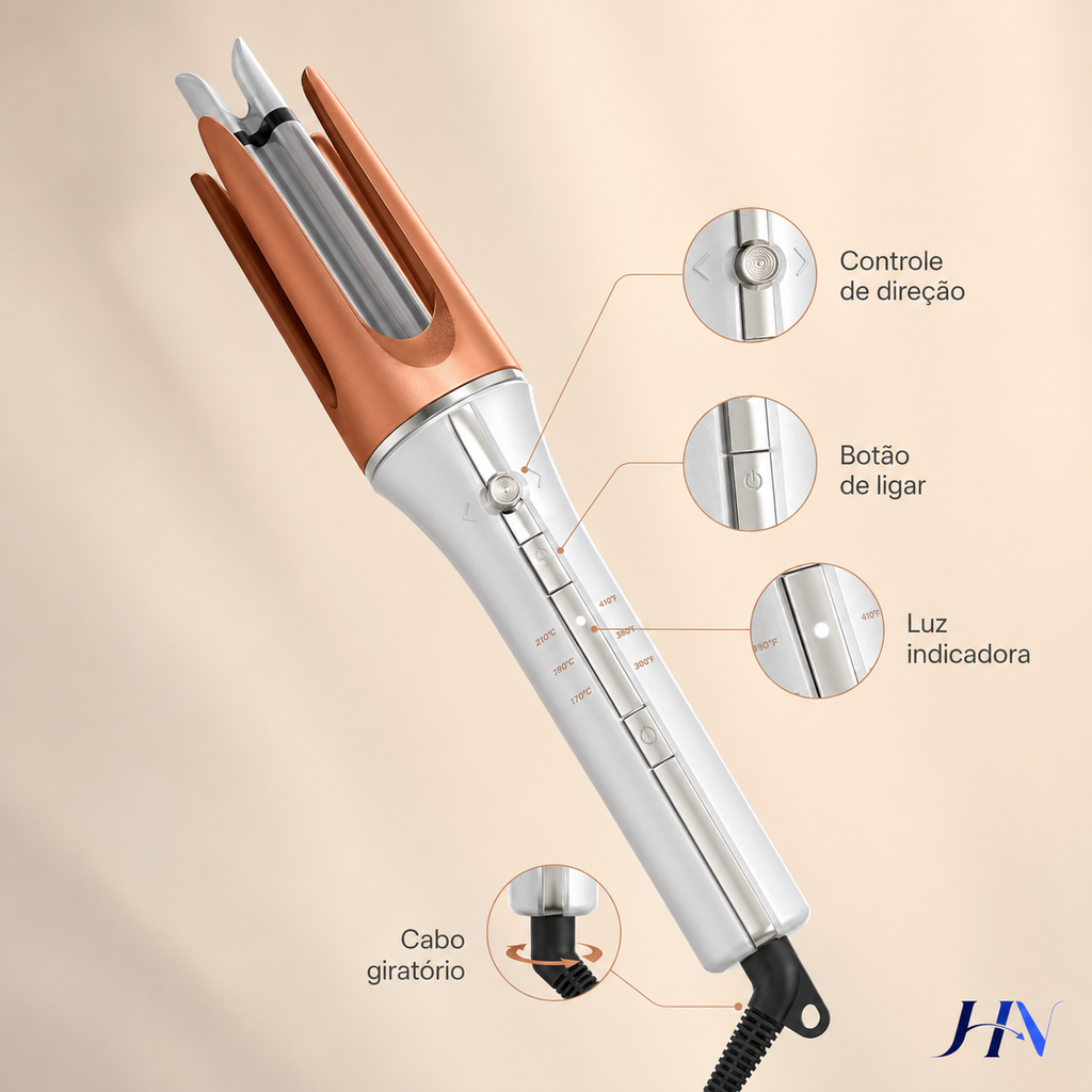 Modelador de Cachos Automático XMSJ ProWave Ionic – Cerâmica Turmalina com 3 Temperaturas
