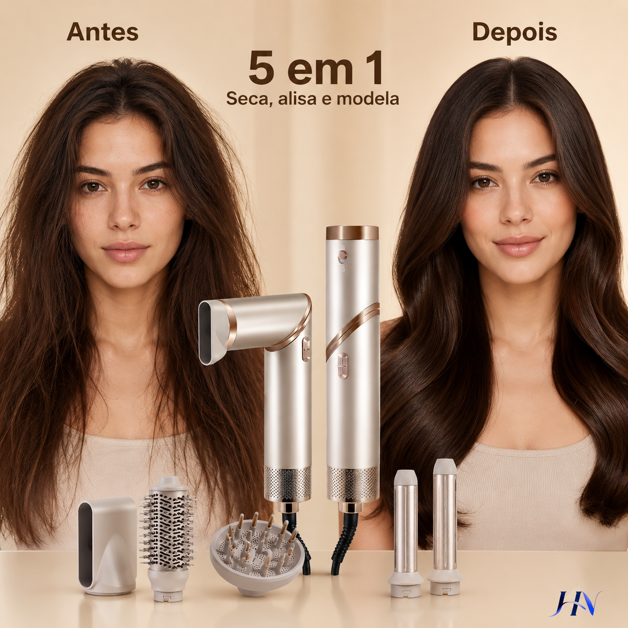 Secador Modelador 5 em 1 AirStyle Pro – Íons Negativos, Cabo Dobrável e Acessórios Multifuncionais
