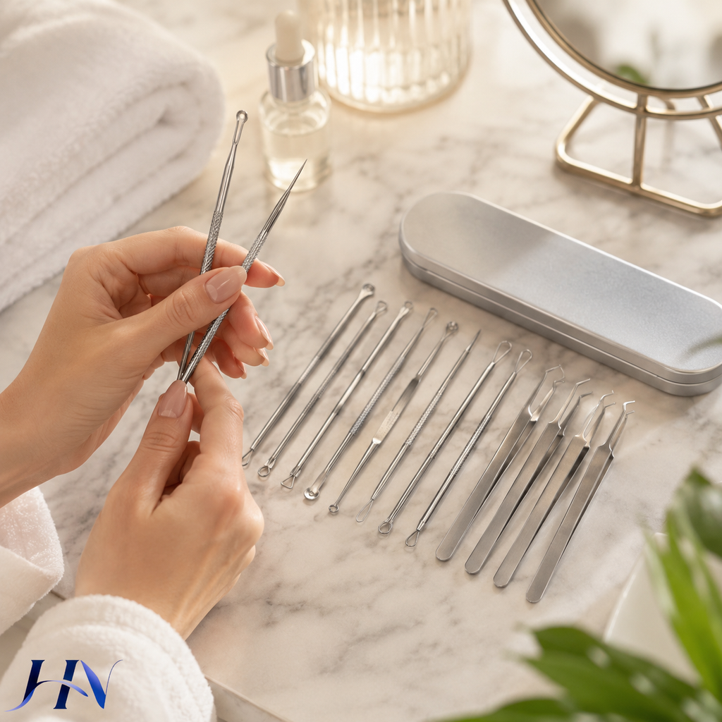 Kit Extrator de Cravos, Espinhas e Pelos Encravados em Aço Inoxidável – 4 a 11 Peças
