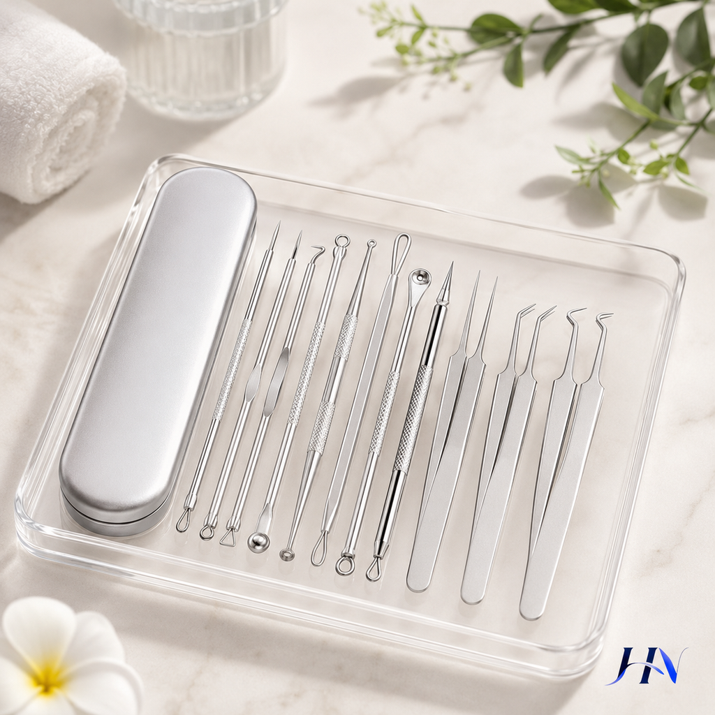 Kit Extrator de Cravos, Espinhas e Pelos Encravados em Aço Inoxidável – 4 a 11 Peças