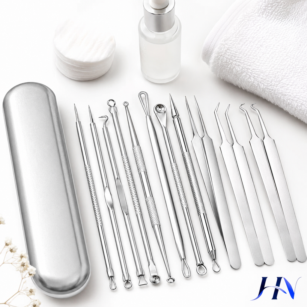 Kit Extrator de Cravos, Espinhas e Pelos Encravados em Aço Inoxidável – 4 a 11 Peças