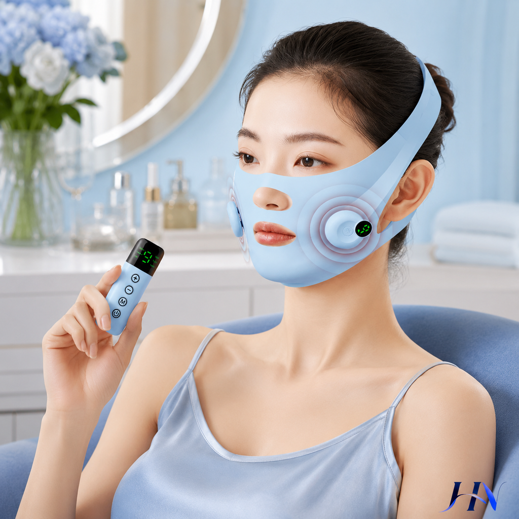 Massageador Facial V-Line EMS Recarregável para Contorno do Rosto e Pescoço