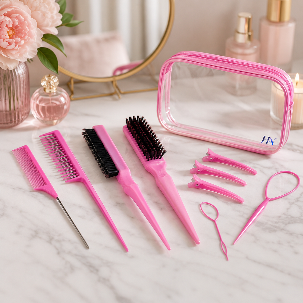 Kit Profissional Hair Styling Pro – Pentes, Escova de Volume, Baby Hair e Presilhas para Penteados
