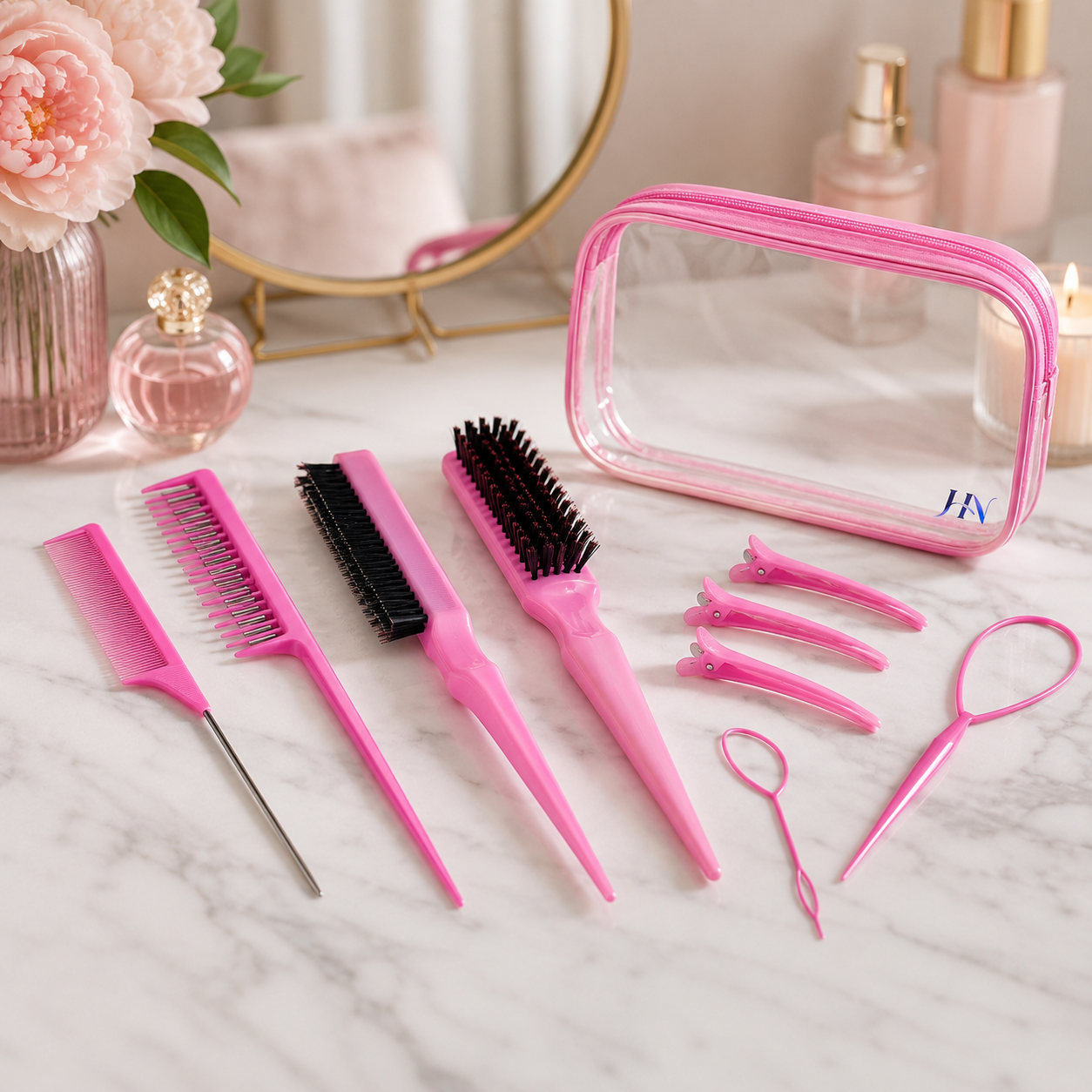 Kit Profissional Hair Styling Pro – Pentes, Escova de Volume, Baby Hair e Presilhas para Penteados