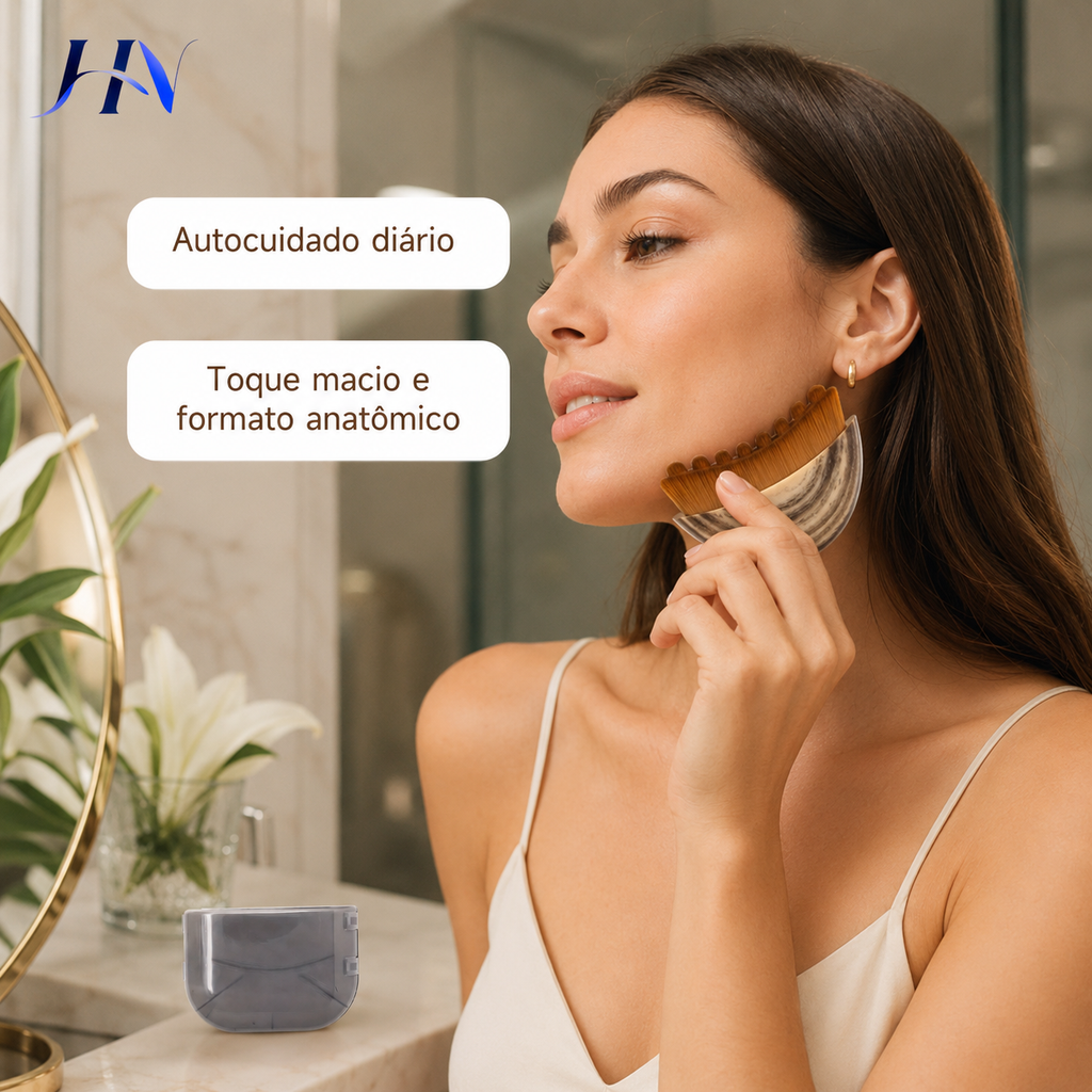 Escova Facial Esculpidora LymphGlow – Massageador de Madeira para Drenagem e Contorno Facial