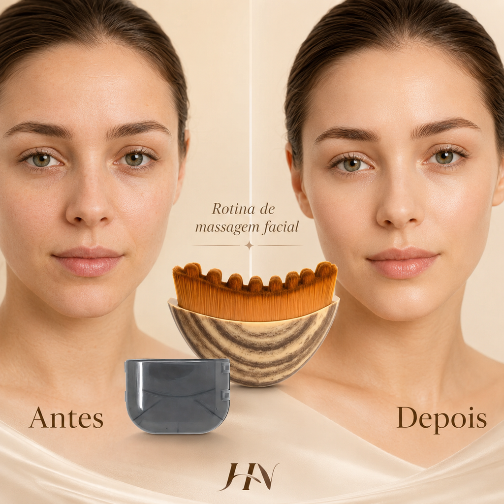 Escova Facial Esculpidora LymphGlow – Massageador de Madeira para Drenagem e Contorno Facial