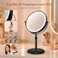 Espelho de Maquiagem Profissional GlamView 10X – LED 3 Cores, Rotação 360° e Bateria Recarregável