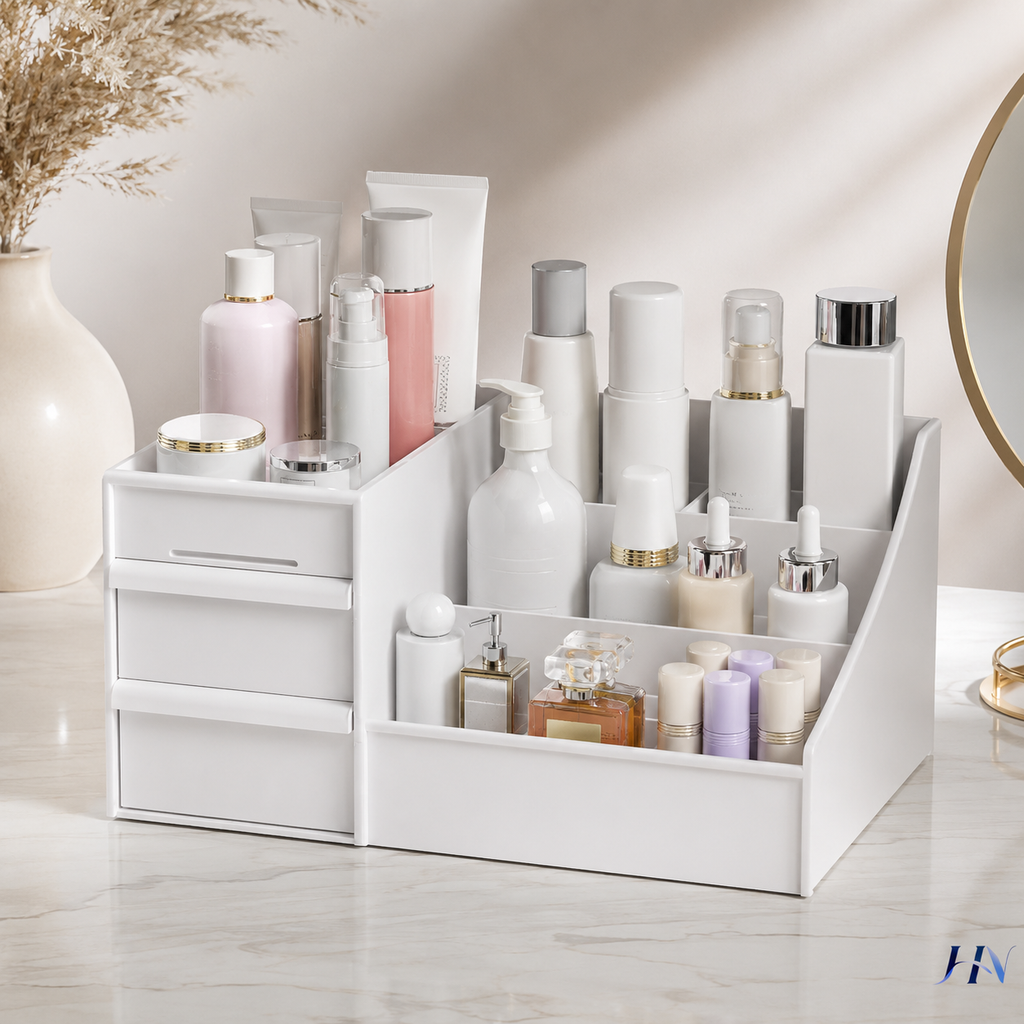 Organizador de Maquiagem Premium Beauty Drawer – Caixa com Gaveta para Cosméticos, Joias e Skincare