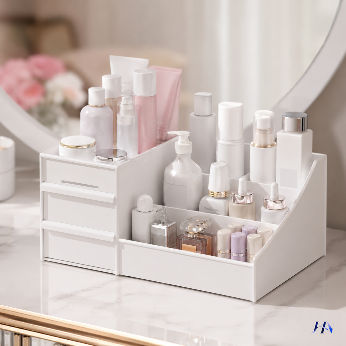 Organizador de Maquiagem Premium Beauty Drawer – Caixa com Gaveta para Cosméticos, Joias e Skincare