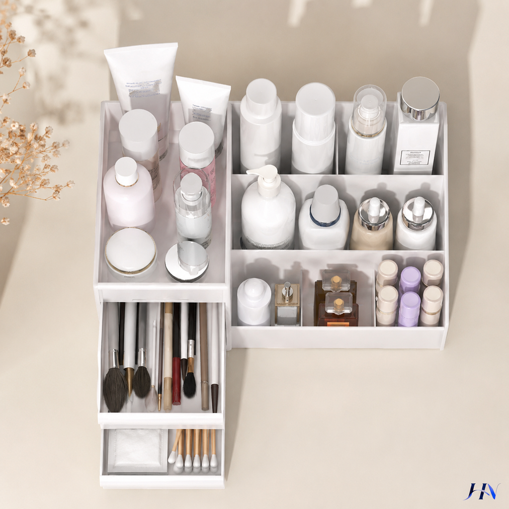 Organizador de Maquiagem Premium Beauty Drawer – Caixa com Gaveta para Cosméticos, Joias e Skincare