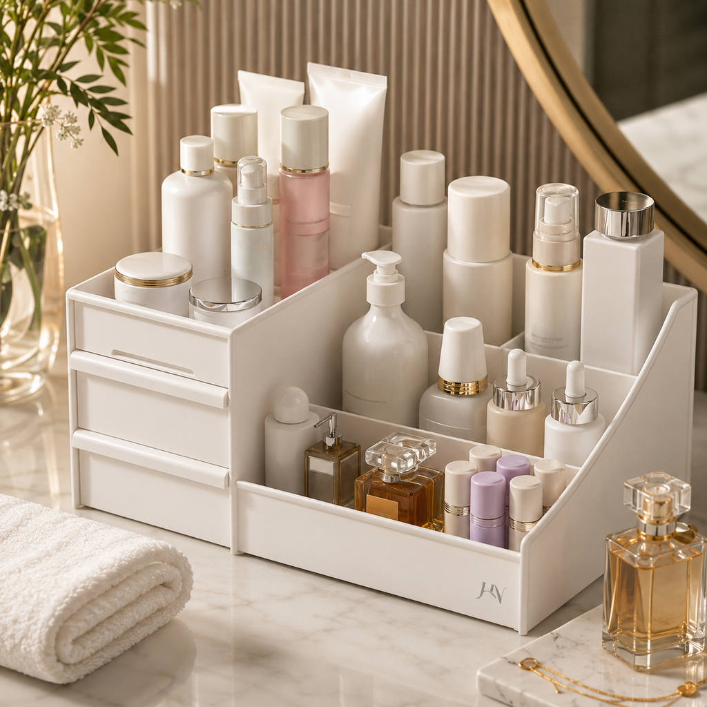 Organizador de Maquiagem Premium Beauty Drawer – Caixa com Gaveta para Cosméticos, Joias e Skincare