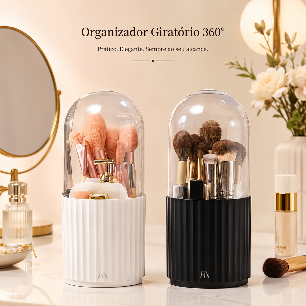 Organizador Giratório Premium para Pincéis de Maquiagem com Tampa 360° – Beauty Brush Holder