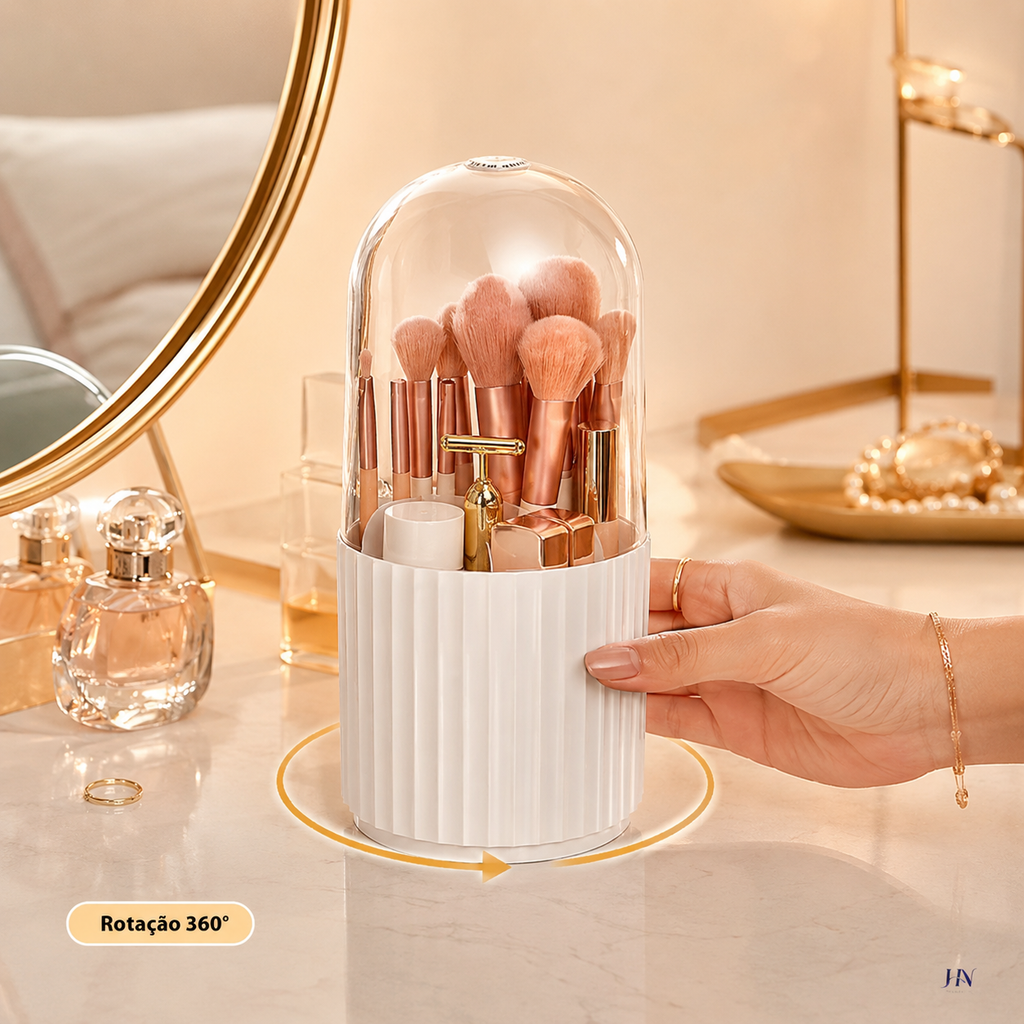 Organizador Giratório Premium para Pincéis de Maquiagem com Tampa 360° – Beauty Brush Holder