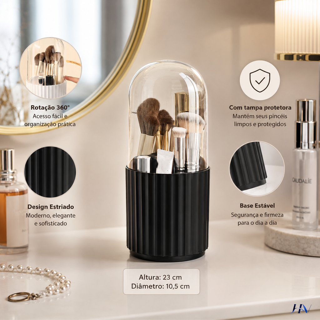 Organizador Giratório Premium para Pincéis de Maquiagem com Tampa 360° – Beauty Brush Holder