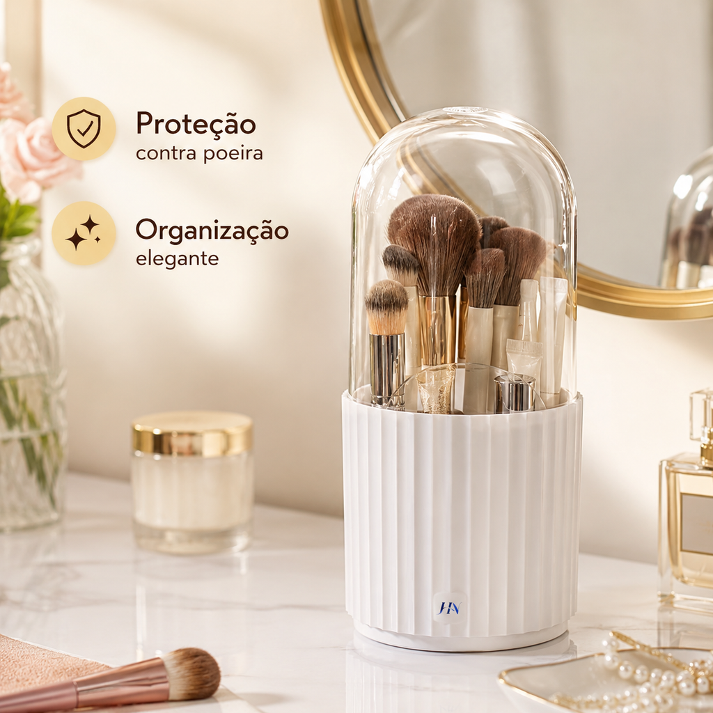 Organizador Giratório Premium para Pincéis de Maquiagem com Tampa 360° – Beauty Brush Holder