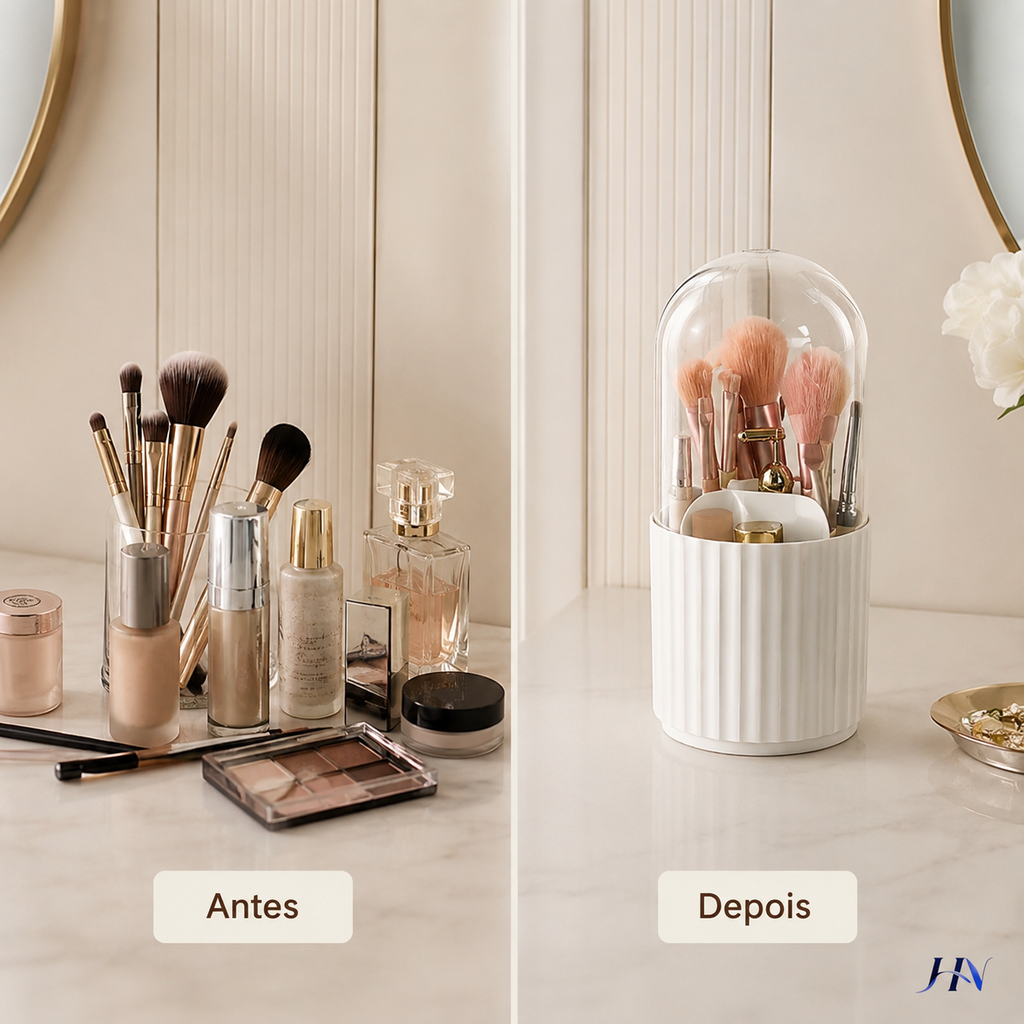 Organizador Giratório Premium para Pincéis de Maquiagem com Tampa 360° – Beauty Brush Holder