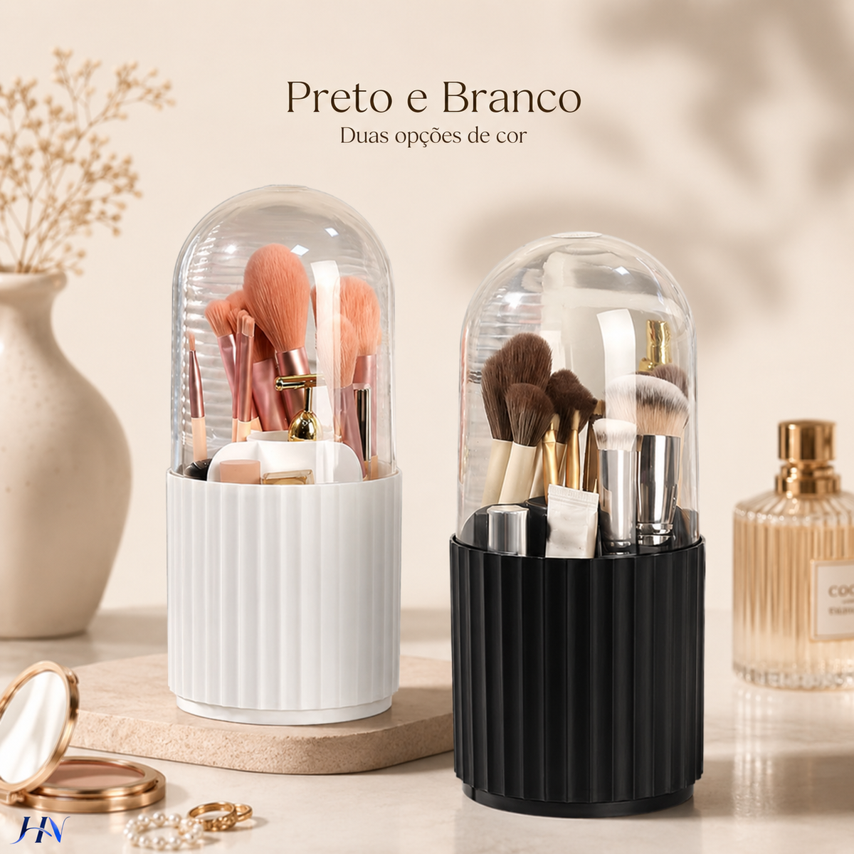 Organizador Giratório Premium para Pincéis de Maquiagem com Tampa 360° – Beauty Brush Holder