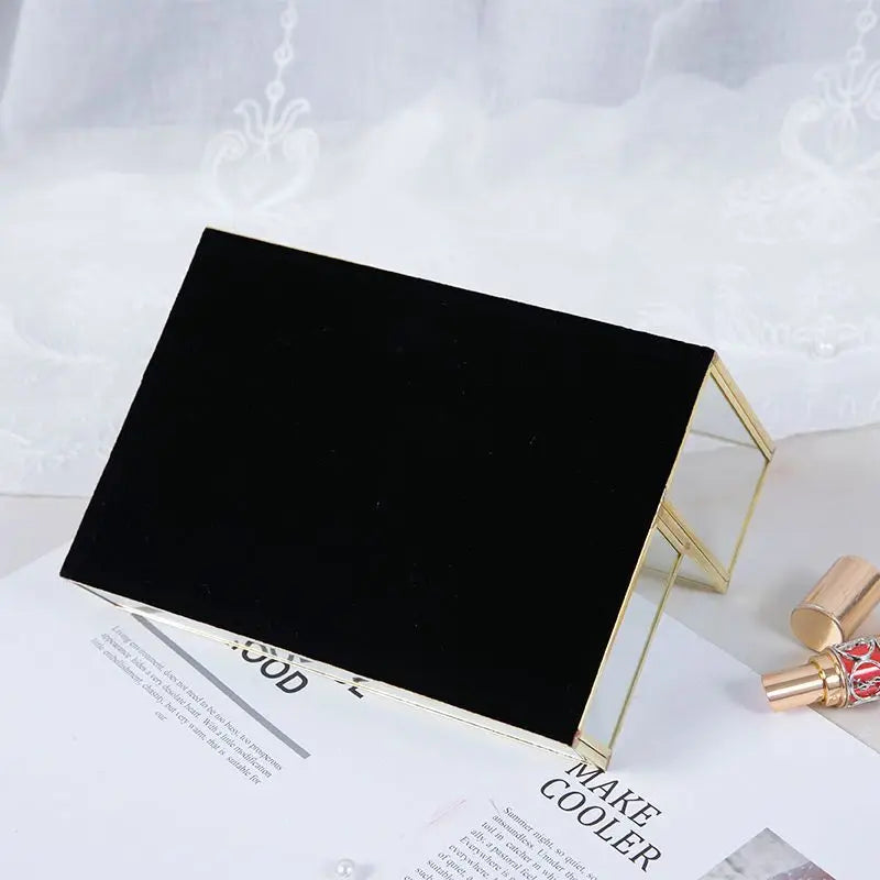 Clear Glass Makeup Organizer Cosmetic Organizer with Golden Covered Edge Jewelry Makeup Container Case Lipstick Organizer