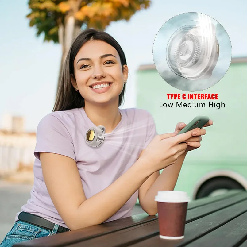 Portable Silent Mini Bladeless Fan Clip on Shirt Waist 3 Speed USB Rechargeable Summer Essential for Outdoor Running Camping