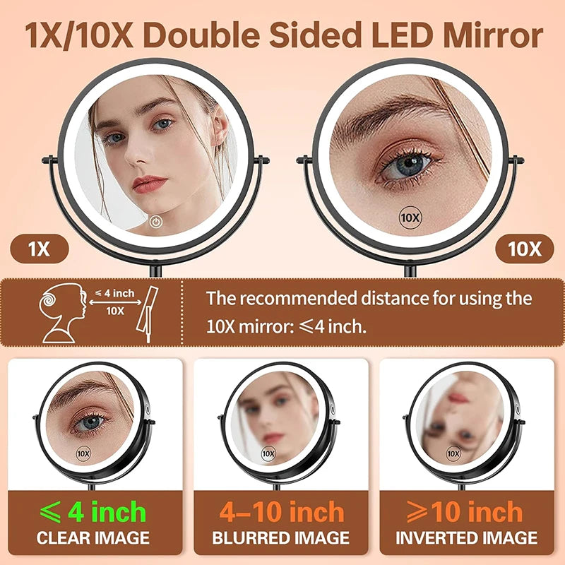 8 Inch 10X Magnification Makeup Mirror 360° Rotating Professional Desktop Cosmetic Mirror 8" Double Sided Magnifier stand