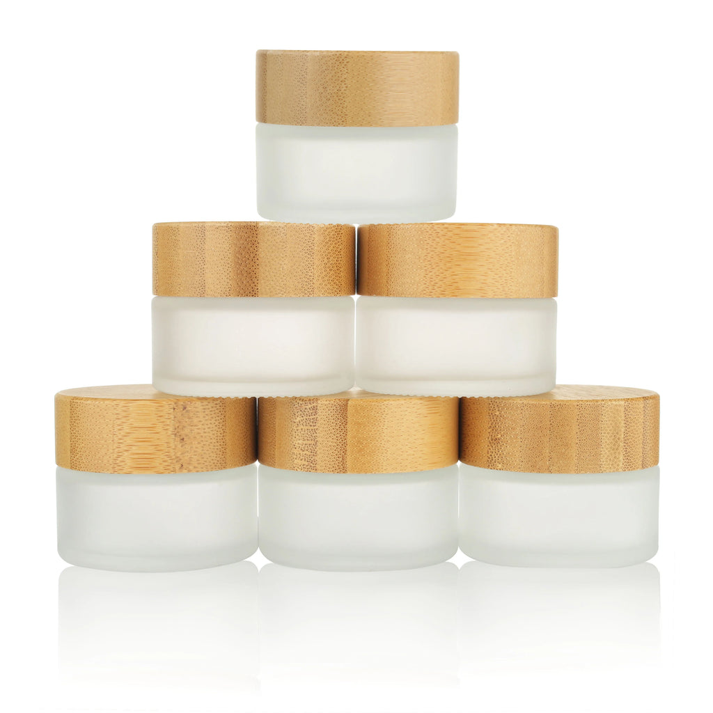5/30/50/100ML Empty Frosted Glass Cream Jar Bamboo Lid Cosmetic Jars Glass Bottle Perfume jar Container Make Up Travel Wholesale